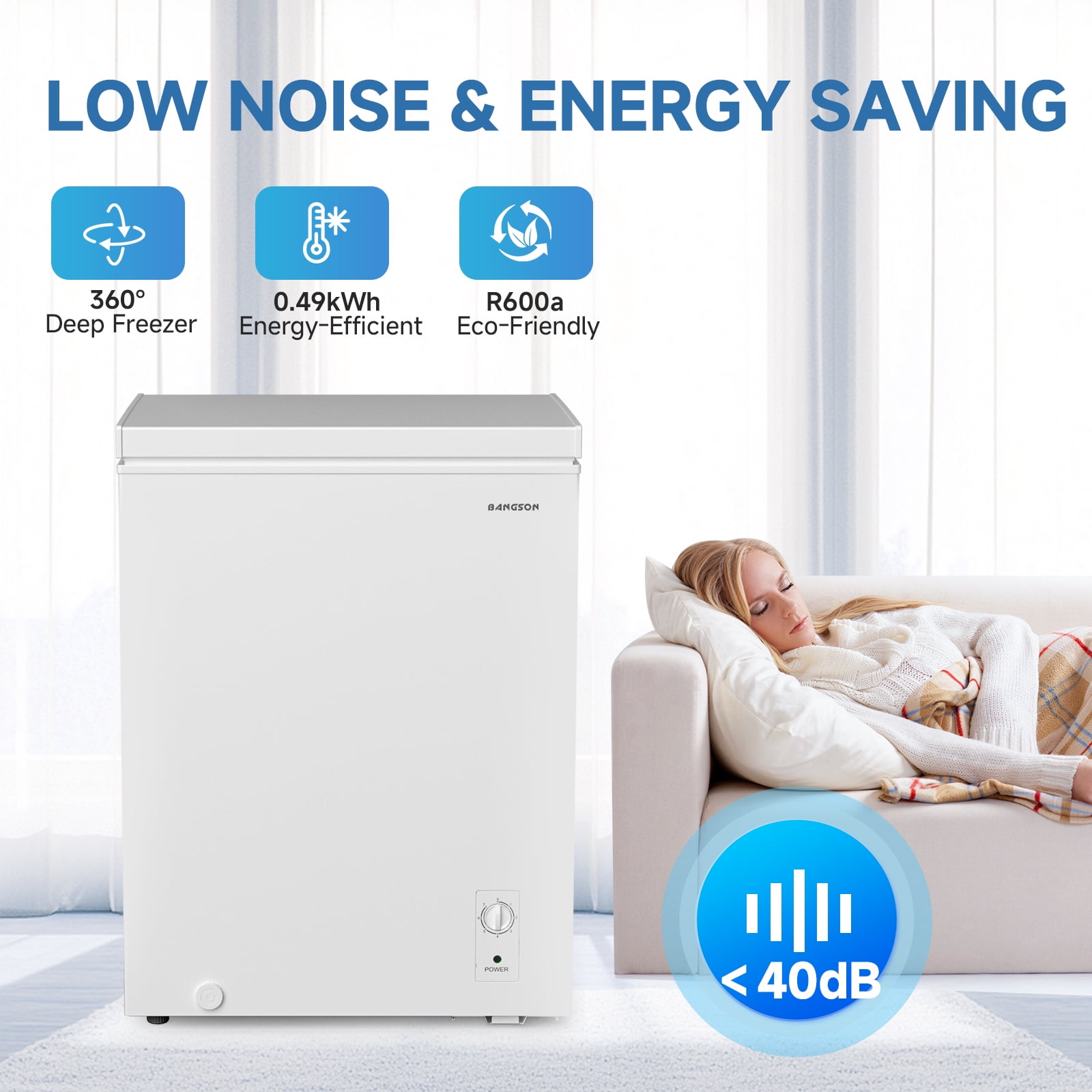 BANGSON Chest Freezer, Deep Freezer 5.0 Cu. Ft with Removable Basket, Adjustable Thermostat Mini Freezer, Ideal for Apartment/Kitchen/Office