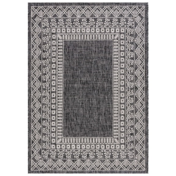 SAFAVIEH Courtyard Emmett Bordered Indoor/Outdoor Area Rug, Black/Beige, 5'3" x 7'7"