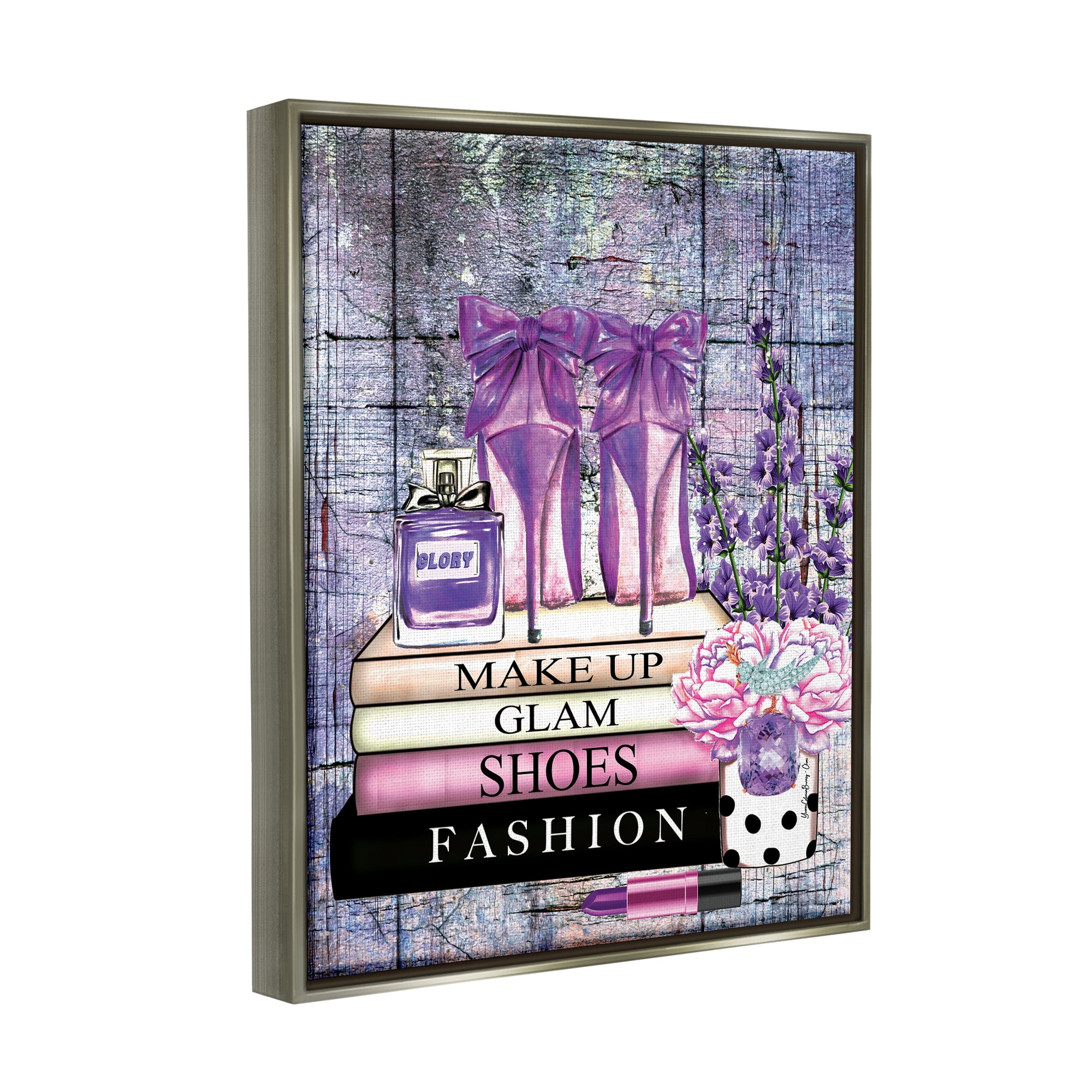 Stupell Industries Modern Purple Fashion Books Beauty & Fashion Painting Gray Floater Framed Art Print Wall Art, 17 x 21