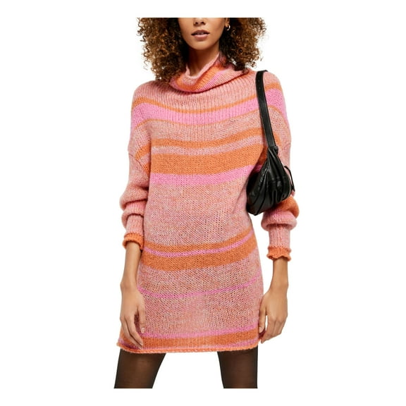 FREE PEOPLE Womens Pink Long Sleeve Cowl Neck Mini Shift Dress  Size XS