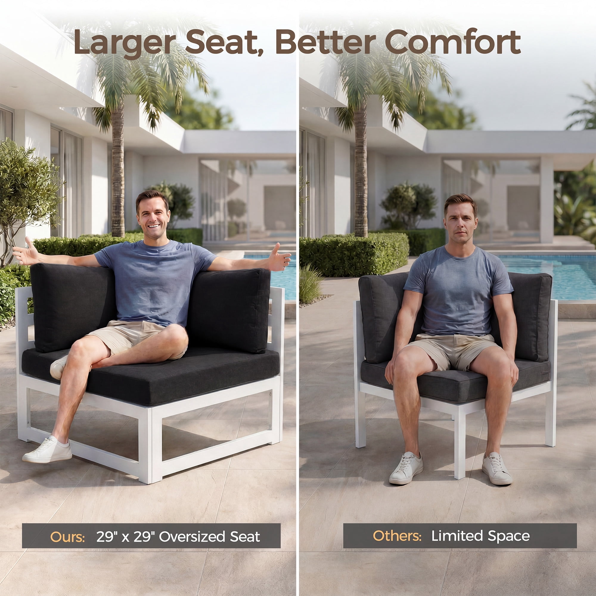 RADIATA Patio Aluminum Furniture Set with Oversized 29" Seats&Coffee Table, 8 Pieces Large Outdoor Modern Sectional Conversation Sofa Set with 4" Cushions for Backyard, Poolside, White&Black