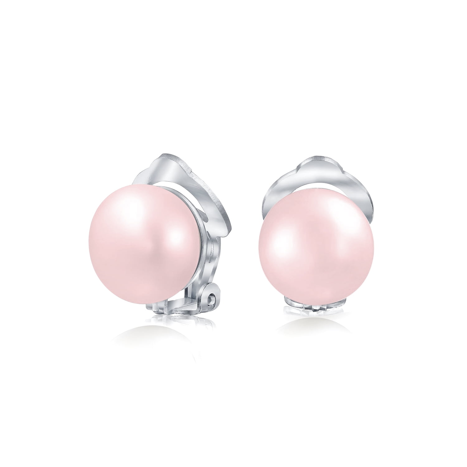 Pale Pink Freshwater Cultured Pearl Clip On Ball Stud Earrings for Women  925 Sterling Silver Non Pierced Ear