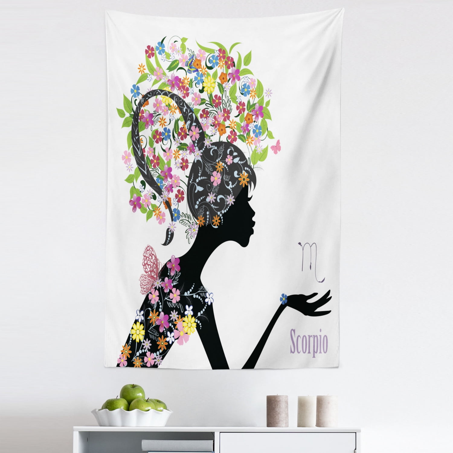Zodiac Scorpio Tapestry, Fashion Girl Silhouette with Colorful ...