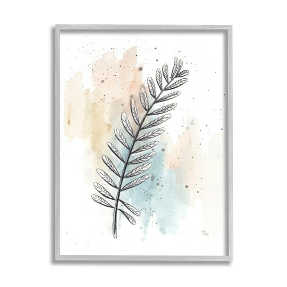 Stupell Industries Foliage Plant Stem over Blue Beige Watercolor,11 x 14,Designed by Patricia Pinto