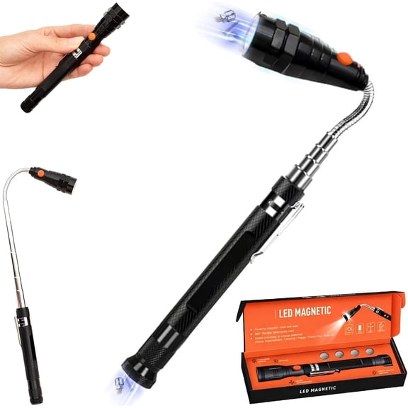 LED Light Telescoping Magnetic Pickup Tool, 22.6in Extendable Flexible Flashlight, 360° Swivel Extensible Magnet, Bendable Retrieval Tool, for Small Metal Parts in Tight Spaces
