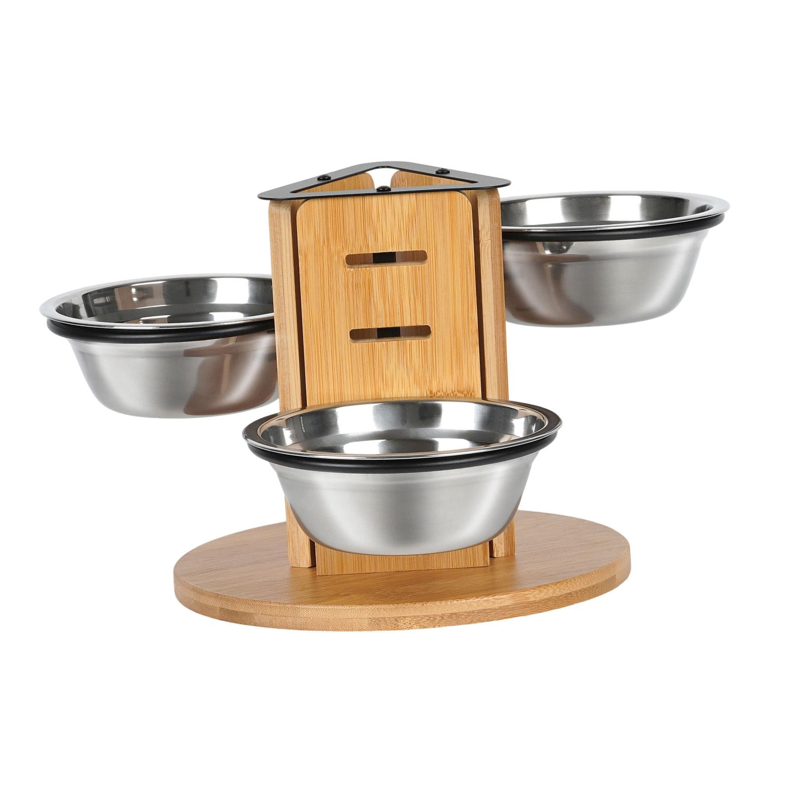 balikha Elevated Cat Bowls Dogs Water Food Bowls Feeding Station for Multiple Cats Food Dispenser Stable with Wooden Stand Pet Dishes