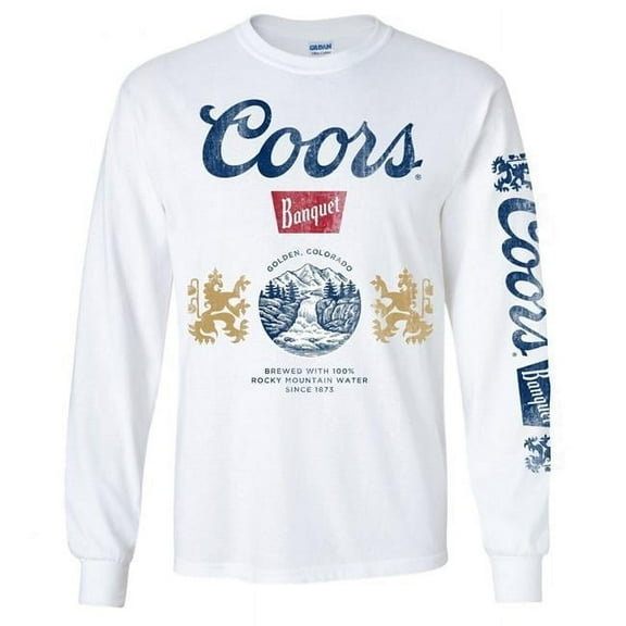 Coors  Banquet Beer Sleeve Print Waterfall Crest Long Sleeve Shirt, Extra Large