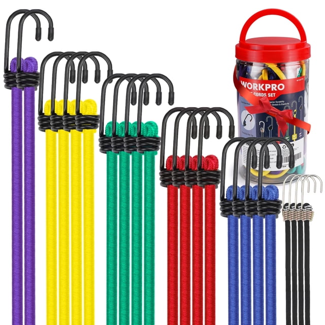 Bungee Cords WORKPRO Heavy Duty Outdoor, 22 unidades con tarro de almacenamiento