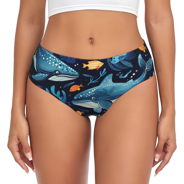 Fotbe Playful Whales Underwater Scene Calzones Estampados para Mujer – Ropa Interior de Algodón, Cómoda, Suave y Elástica-X-Small