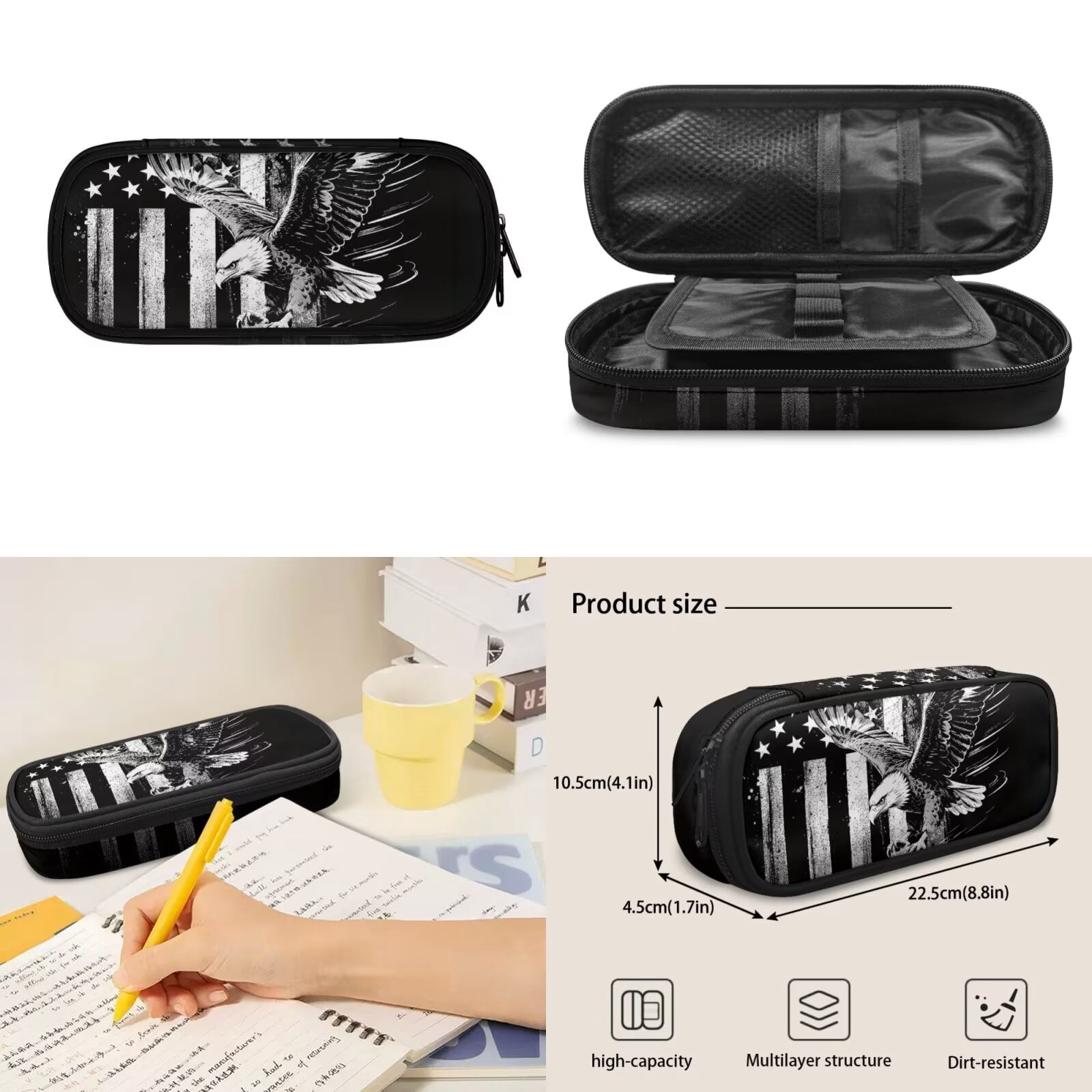 XYZCANDO Eagle Flag 4Pcs Kids Backpack for Boys with Portable Lunch Bag Multifunctional Pencil Case Water Bottle Bag Suitable Cool Bookbags for Toddler Kids