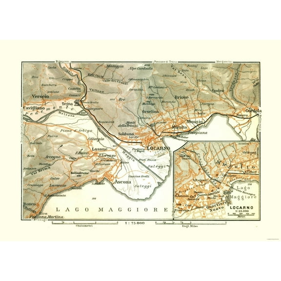 Historic Map - Locarno Italy Vicinity - Bertarelli 1914 - Vintage Wall Art