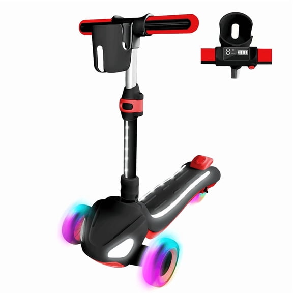 3 Wheel Electric Scooter for Kids Ages 3-10, w/Storage Basket, LCD Screen, Full Body Lights Up, Wide Deck, 5Mph Safe Speed, 90min Riding, Balance Foldable Kick Scooter for Boys & Girls, Black