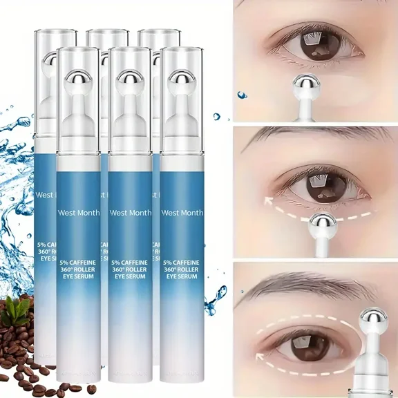 6pcs Caffeine Eye Cream, Glycolic Acid & 5% Caffeine Peptide Eye Serum, Under Eye Roller Cream For Eye Moisturizing Eye Roller Cream For All Skin Types, Alcohol-Free, Day & Night Use, Skincare