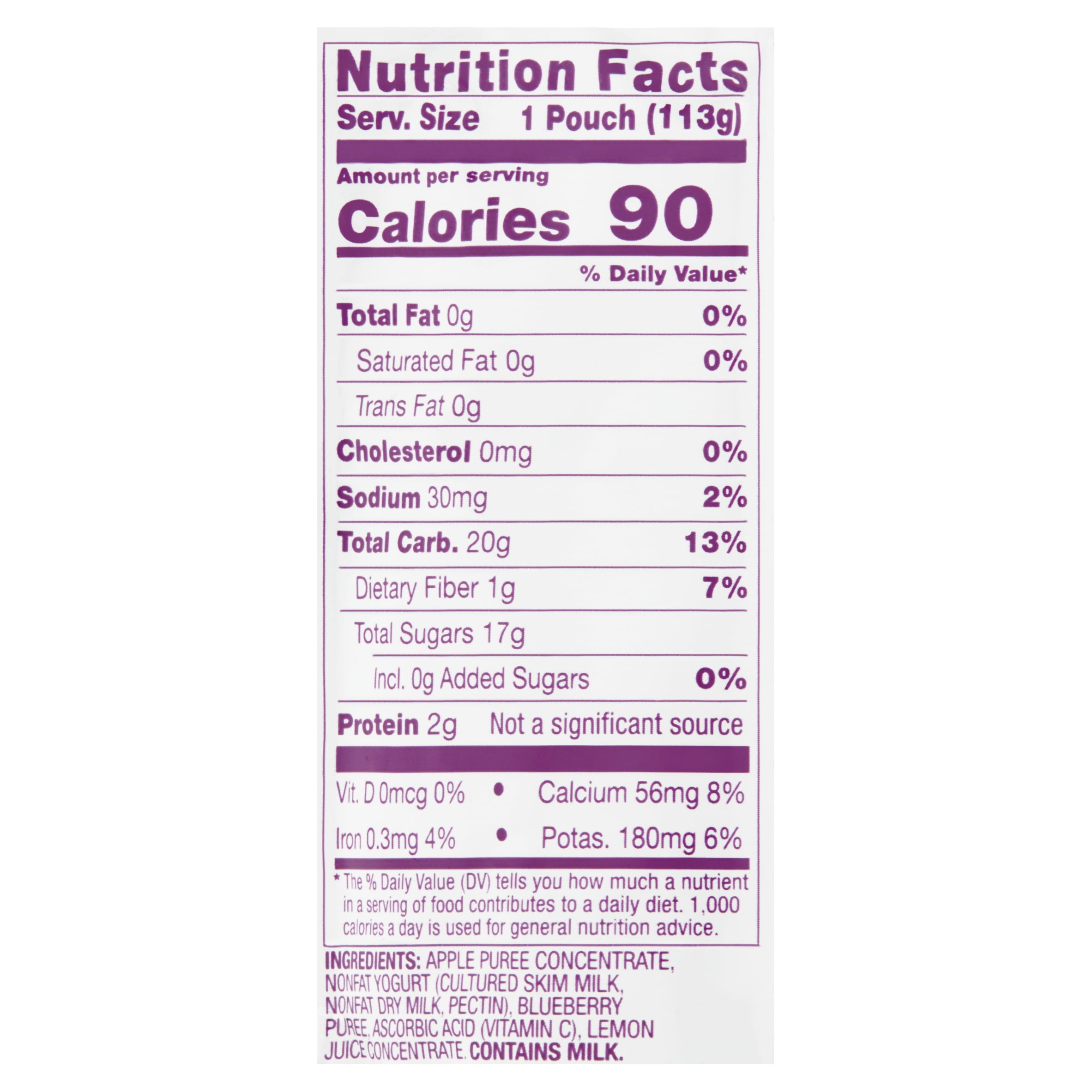 Parent's Choice Natural Toddler Food, Blueberry Apple Yogurt Baby Food, 1 Pouch (113g) Pouch