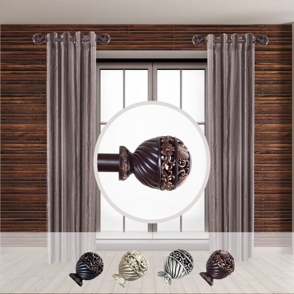 Side Curtain Rod Set - 12-20" Mahogany Finish - Steel Rod & Resin Finials - Home Decor Window Treatment
