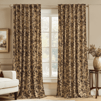 NICETOWN Floral Velvet Curtains for Bedroom, Thermal Insulated Blackout Printed Vintage Velvet Drapes with Back Tab for Living Room, Gold Brown, 50"x84", 2 Panels