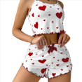 thumbnail image 2 of Conjunto de Pijama de 2 Piezas con Estampado Gráfico para Mujer, Top Corto y Pantalones Cortos de Verano, Conjuntos de Ropa de Dormir Acanalados. y Rojo M, 2 of 6