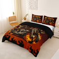 thumbnail image 3 of Castle Fairy Gothic Motorcycle Queen Duvet Cover Set for Teens, Fire Skull Biker Bedding for Edgy Bedroom, Black Orange,Black Reversible,3-Piece,No Comforter, 3 of 6