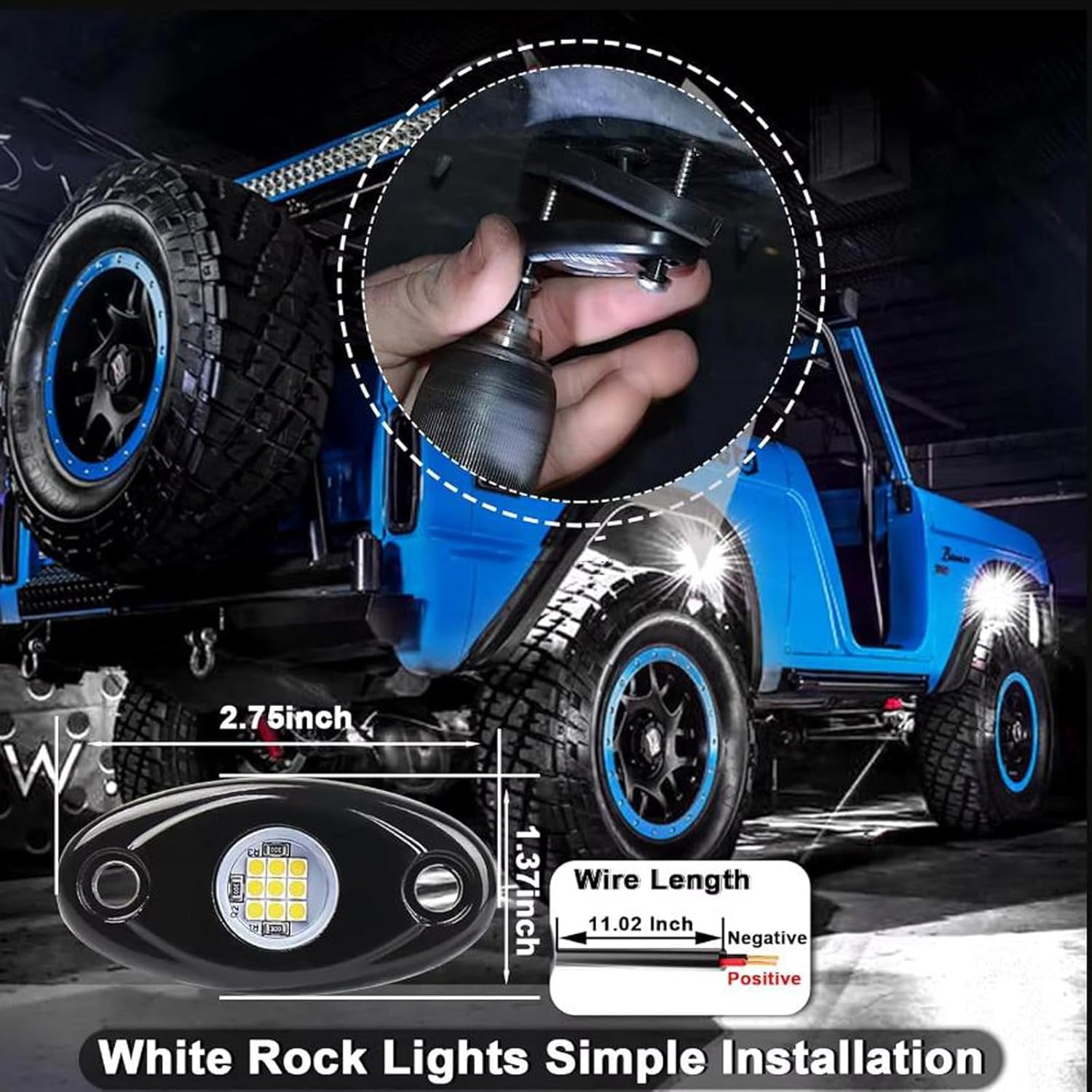 20 Pods White Rock Lights, Aluminium Metal LED Under Glow Lights with 6500K Pure White, Rubber Mounting Pads, IP67 Waterproof Rock Lights for Trucks Trailer Cars SUV ATV UTV Boats