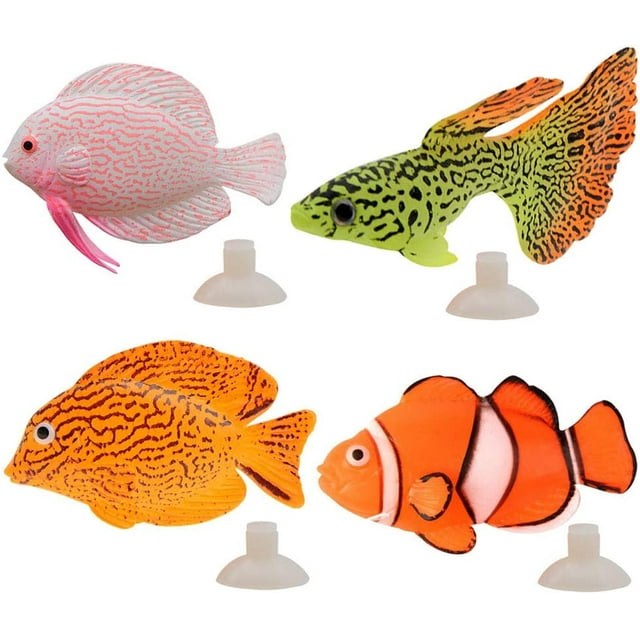 Poissons Tropicaux Faux Poissons en Silicone pour Aquarium Décoration d'Aquarium Poissons Rouges Faux pour Décoration d'Aquarium Poissons Artificiels Jouet Aquarium (4 Pcs)