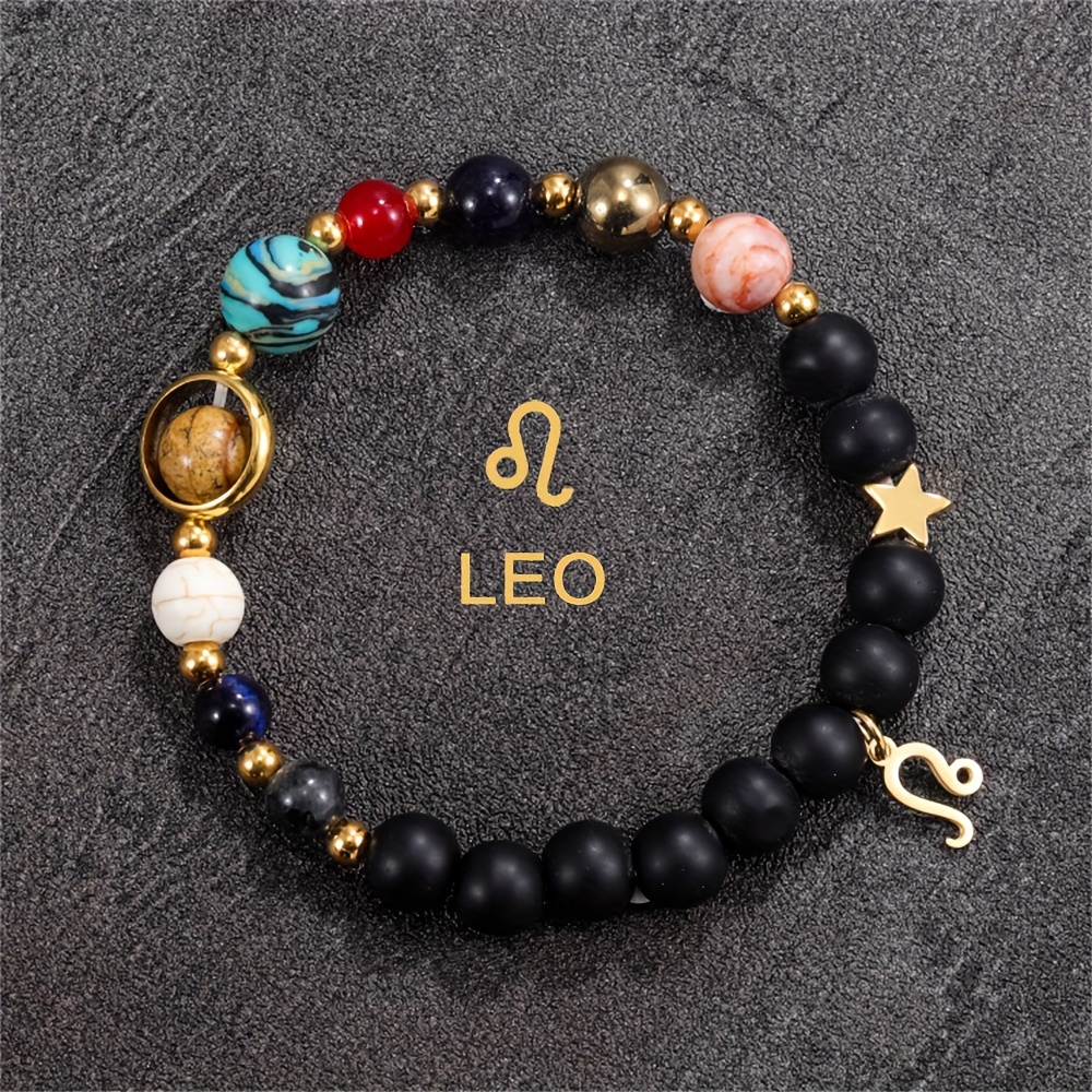 1pc Handmade Natural Stone Beaded Bracelet, Aries Taurus Gemini Leo Virgo Libra Scorpio Sagittarius Capricornus Aquarius Pisces Gifts for Women,L0566-Leo
