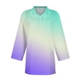thumbnail image 3 of Sweet Home Farm 3/4 Sleeve T Shirts for Women Summer Striped Print Tops Collared Button Down Breathable Trendy Tunic V Neck T Shirts Khaki, 3 of 4