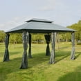 thumbnail image 3 of Outsunny 10' x 13' Outdoor Gazebo, Patio Tent Gazebo with Curtains, 2-Tier Canopy, Steel Frame, Extra Large Shade Shelter for Backyard, Sage Gray, 3 of 11