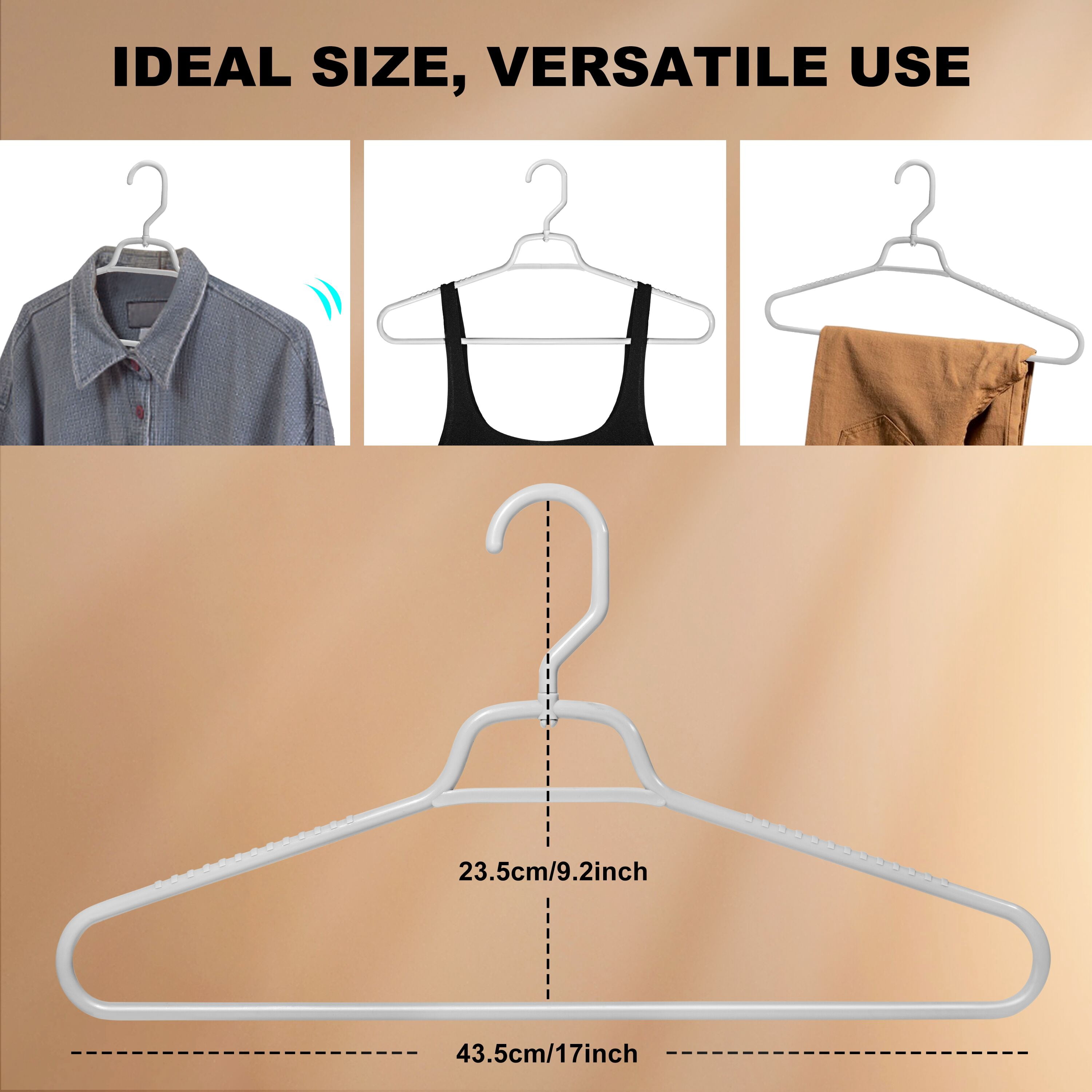 Quality Hangers Heavy Duty Gray Plastic Hangers 120-Pack with Swivel Hook | 7mm Thick Non Slip Coat Hangers with Accessory Bar | Ideal Clothes Hangers Plastic for Everyday Use | 17 Inches (120, Grey)