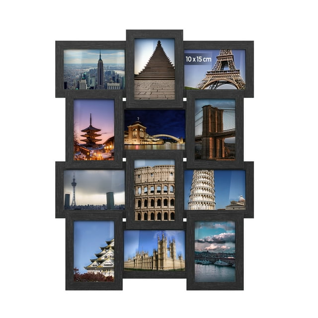 SONGMICS Collage de Marco de Fotos, 10 x 15 cm, Juego de 12, Pantalla Colgante, Requiere Montaje, Negro