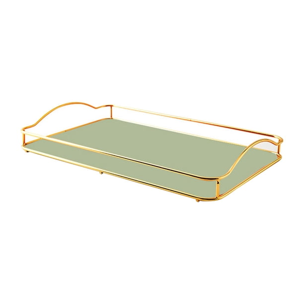 Bandeja de tocador dorada, organizador de maquillaje para tocador de baño, bandejas ornamentadas para el cuidado de la piel Matcha verde pequeño