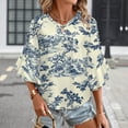 thumbnail image 3 of Toile De Jouy Women's V-Neck Blouse With 3/4 Ruffled Bell Sleeves Casual Top Ladies Blouses, 3 of 7