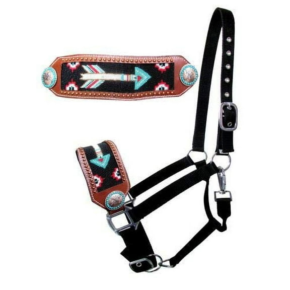 Showman Leather Bronc Halter w/ Turquoise Beaded Arrow Design