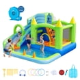 thumbnail image 1 of VEVOR Inflatable Bounce House, 11.3 x 12.3 x 7.0 ft Inflatable Bounce House Water Slide, Bouncer Castle with Castle Bounces, Basketball Hoop, Splash Pool & Water Ring Toss, for 3 to 4 Kids Ages 3 to 8, 1 of 9