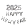 thumbnail image 1 of Globos 2025, globos con números, globos plateados 2025, globos grandes de papel de aluminio con texto "Happy New Year" para suministros para la fiesta de Nochevieja 2025, 1 of 5