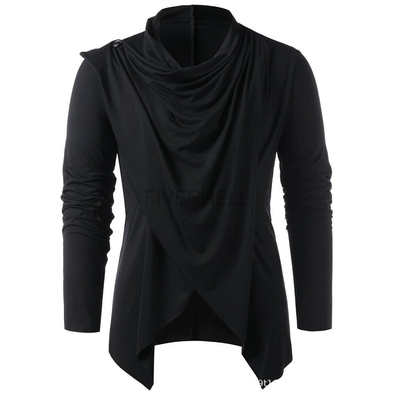 Medieval Men Asymmetrical Overlap Cardigan Casual Knitted Long Sleeve Sweater Shawl Collar Open Front Tops Men Vintage Sweaters Walmart