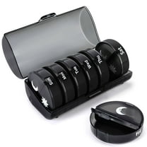 Large Weekly Medicine Organizer 2 Times a Day Travel Pill Box Case for Pills, Vitamins, Fish Oil, Supplements, Black