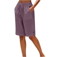 thumbnail image 2 of Utoimkio Women's Linen Bermuda Shorts Drawstring Elastic Waist Side Slit Button Detail with Side Pockets for Summer Casual Wear, 2 of 5