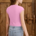 thumbnail image 5 of OGLCCG Girls Short Sleeve T-Shirts Summer Crewneck Side Slit Basic Tees Tops Solid Color Casual Slim Fit Crop Tops for Kids 5-15 Years, 5 of 7
