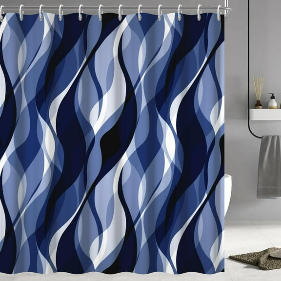 Navy Blue Shower Curtain, Modern Abstract Black and Blue Striped Shower Curtain Set for Bathroom Waterproof Shower Curtain with Hooks 54"W x 78"L (Pack of 1)