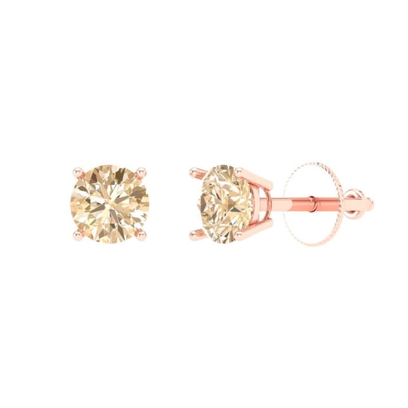 1 ct Push-Back Stud Earrings for Women | 5mm Round Cut Natural Morganite | 18K Rose Gold