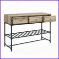 thumbnail image 3 of Oak & Sandy Gray Industrial Coffee Table for Living Room, KD Design with Drawer & Shelf Storage, 3 of 7