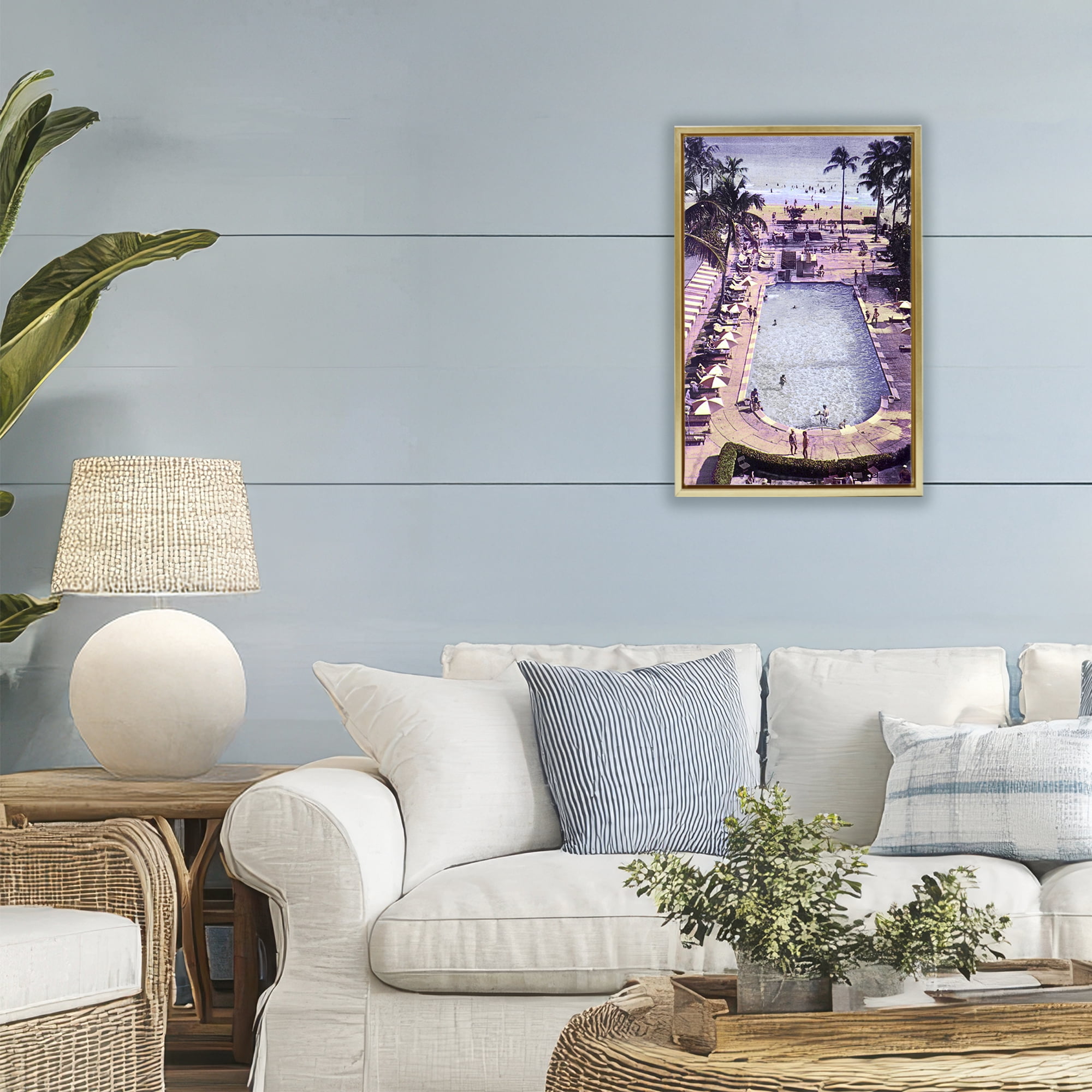 Stupell Industries Vintage Miami Sands Gold Framed Floater Canvas Wall Art, design by Grotto Studios