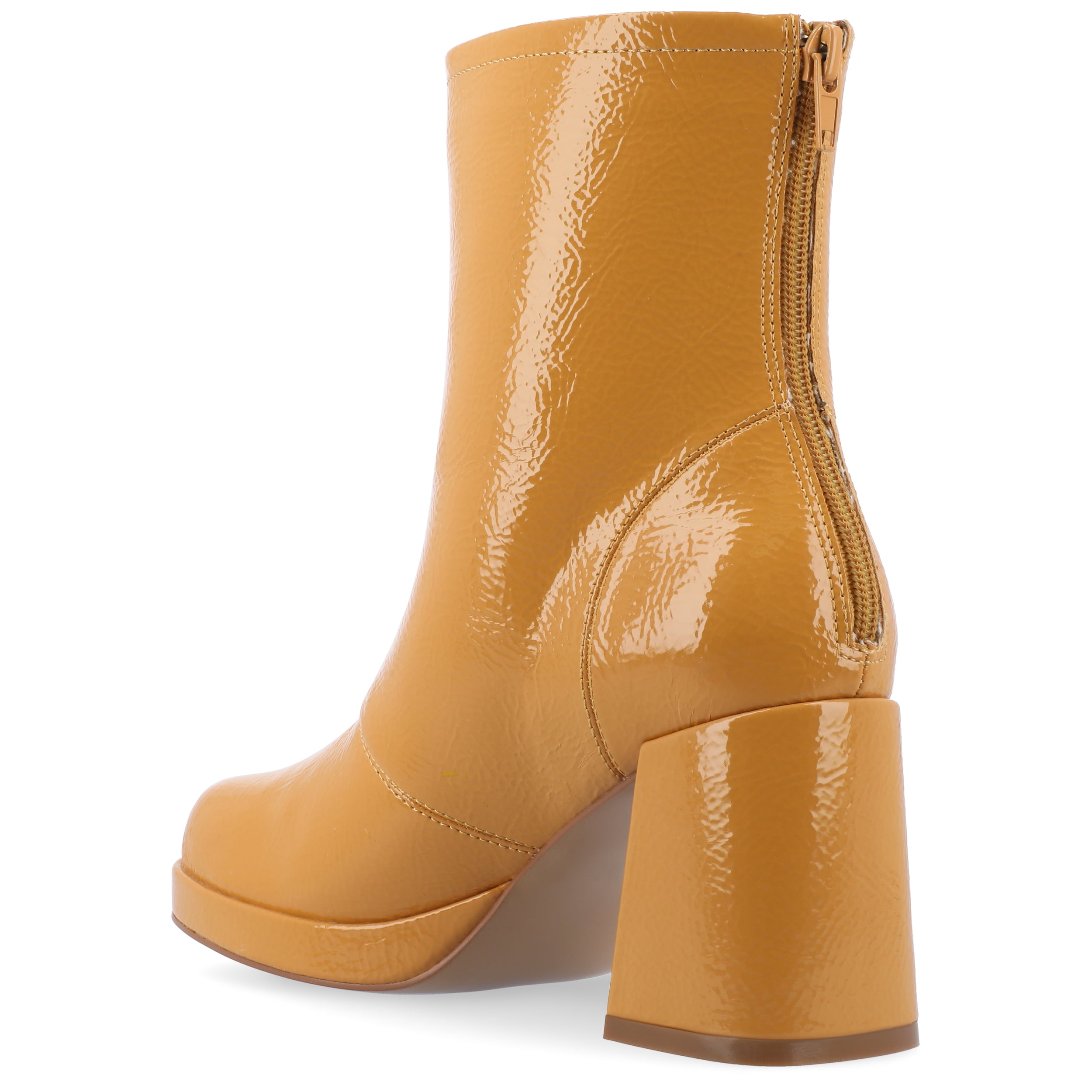 Journee Womens Aylani Crinkle Patent Vegan Leather Platform Booties