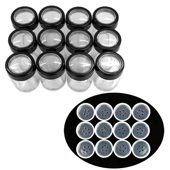 Beauticom 12 Pieces High Quality 10 Gram 0.3 Ounces Clear Cylinder Makeup Cosmetic Powder Sifter Travel Jar Container with Black Lid