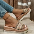 thumbnail image 6 of Women's Sandals Boho Wedge Flatform Open Toe Slip-on Round Toe Slides Slippers Casual Summer Beach Outdoor Footwear Dressy Sandals 6, 6 of 9