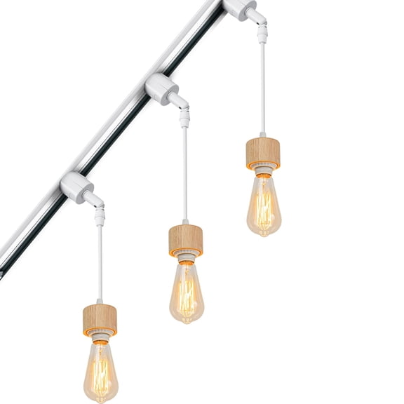 KAYYELAMP 3-Pack Inclined Position Roof Tracking Light H-Type Adjusted Rotated Angle 3.9 Ft Wire Wood Base Retro Design Droplight for Home Store(No Bulb, Track)
