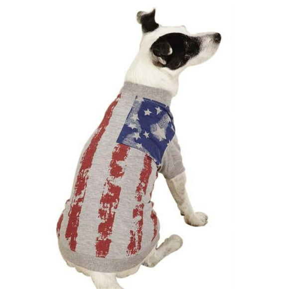 Zack & Zoey UM5603 20 11 Americas Pup Flag Print Tee Lrg Gray