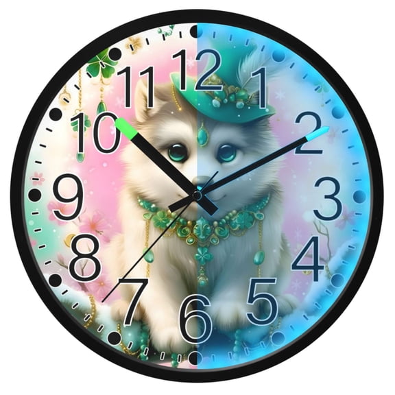 Ryvnso Cute Wolf 12 Inch Night Light Wall Clock Silent Battery Operated Luminous Clocks