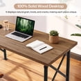 thumbnail image 3 of Finmind Solid Wood Executive Desk, 63 inch Industrial Home Office Desk with Sturdy X-Shaped Metal Legs, Brown and Black, 3 of 10