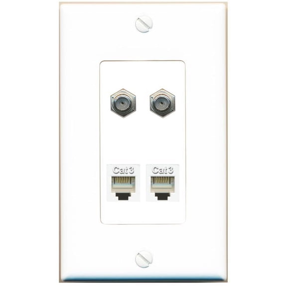 RiteAV 2 Coax 2 Phone Wall Plate Decorative [White]